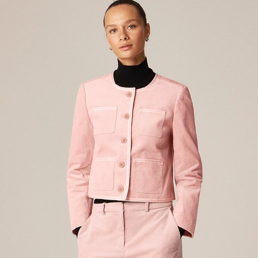 J Crew‎ Patch-pocket lady jacket in stretch corduroy Mineral Pink Size 8 NWT